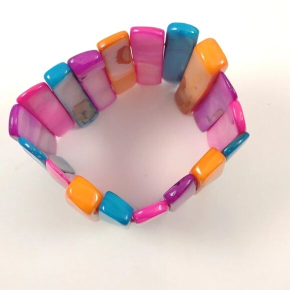 Abalone Shell Colorful Bracelet Stretch Wide Cuff Elastic Rainbow Colorful - Picture 5 of 9